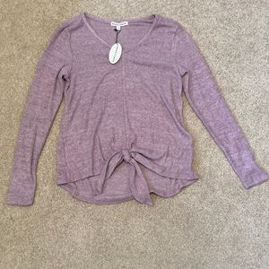 NWT Small V Neck Lavender Long Sleeve Thin Knit Top W/ Tie At Waist
